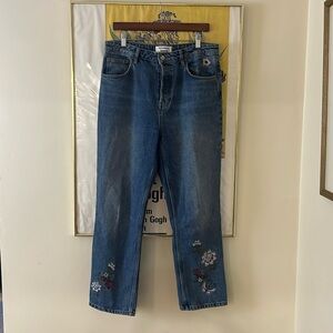 Reformation Embroidered flowers Cynthia Fauna high rise straight jeans size 31